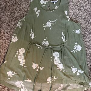 Chic Olive Floral Sleeveless Blouse